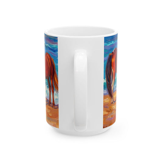 Beach Horses Ceramic Mug — Colorful Wild Pony Ocean Art (11oz, 15oz)