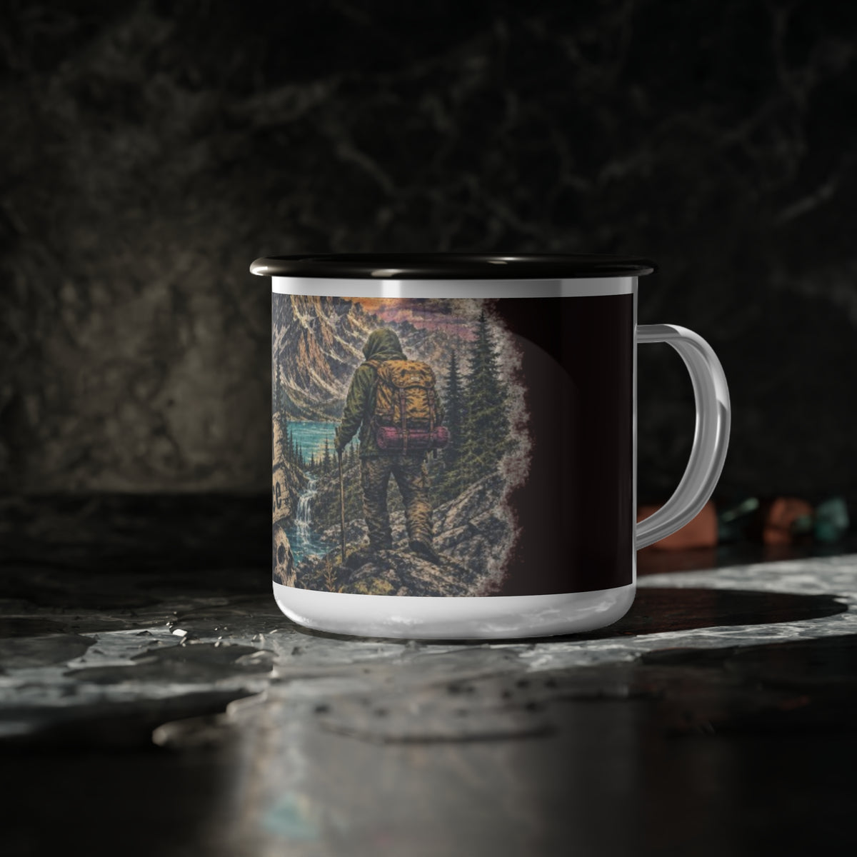 Out of Service Enamel Camp Cup — Vintage Hiker Mountain Mug