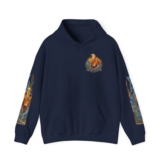 Navy blue Assateague Island Wild Pony graphic hoodie by Jeff H Travels