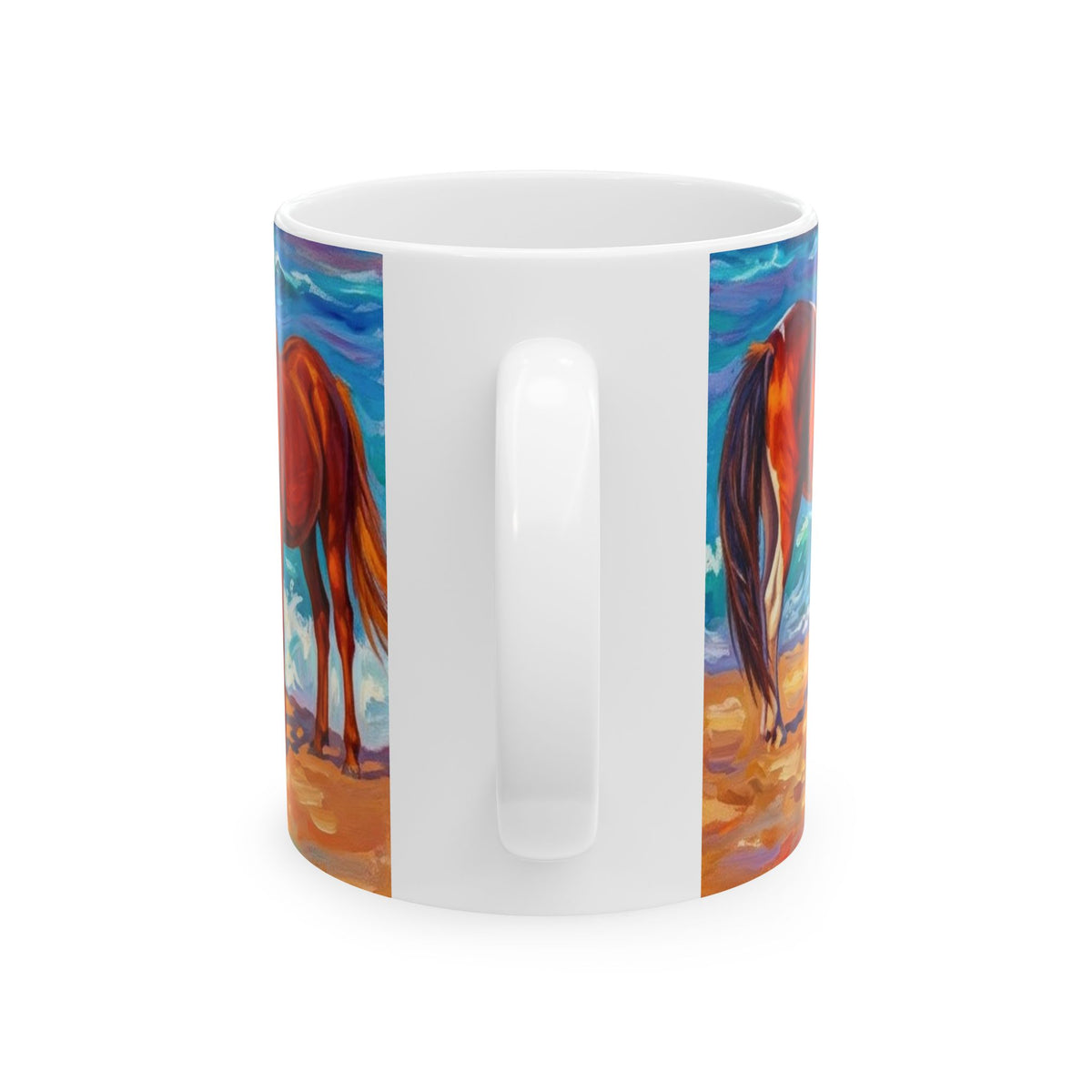 Beach Horses Ceramic Mug — Colorful Wild Pony Ocean Art (11oz, 15oz)