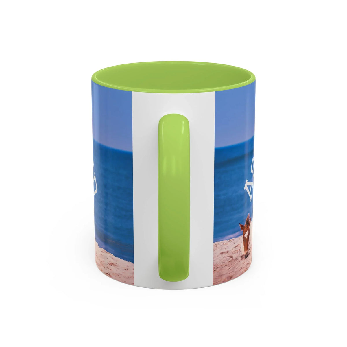 Ceramic coffee mug with beach scene and wild horse decor by Jeff H Travels