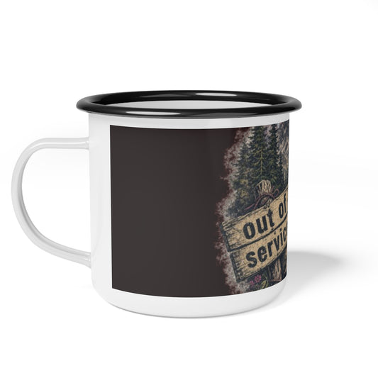 Out of Service Enamel Camp Cup — Vintage Hiker Mountain Mug