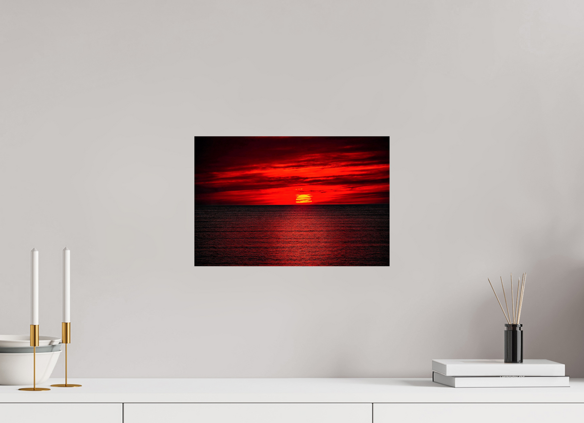 15 x 10″, Photo Prints Crimson Sunset Ocean Photography Print Red Sky Coastal Wall Art