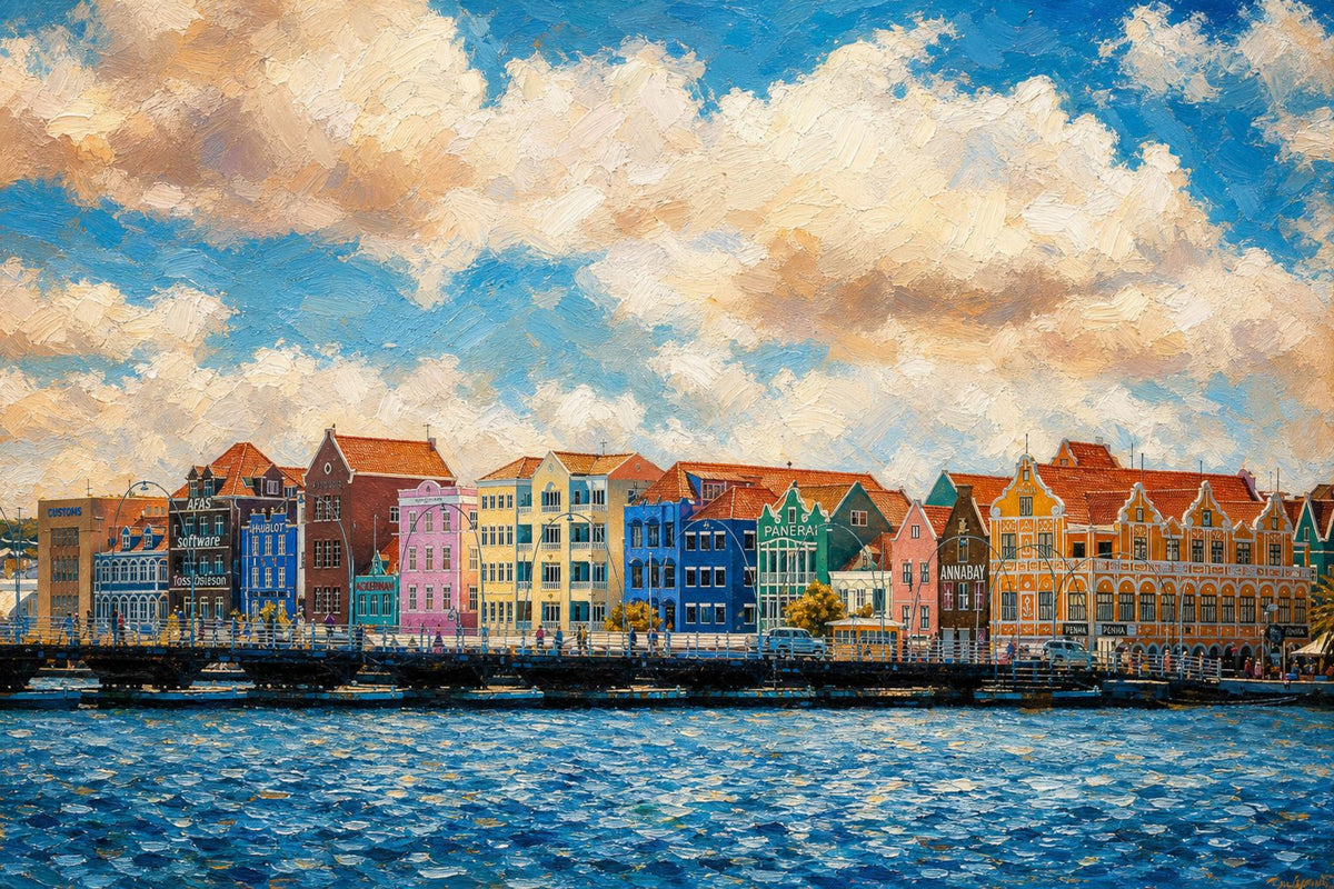 Colorful Caribbean waterfront buildings in Willemstad Curaçao fine art print by Jeff H Travels