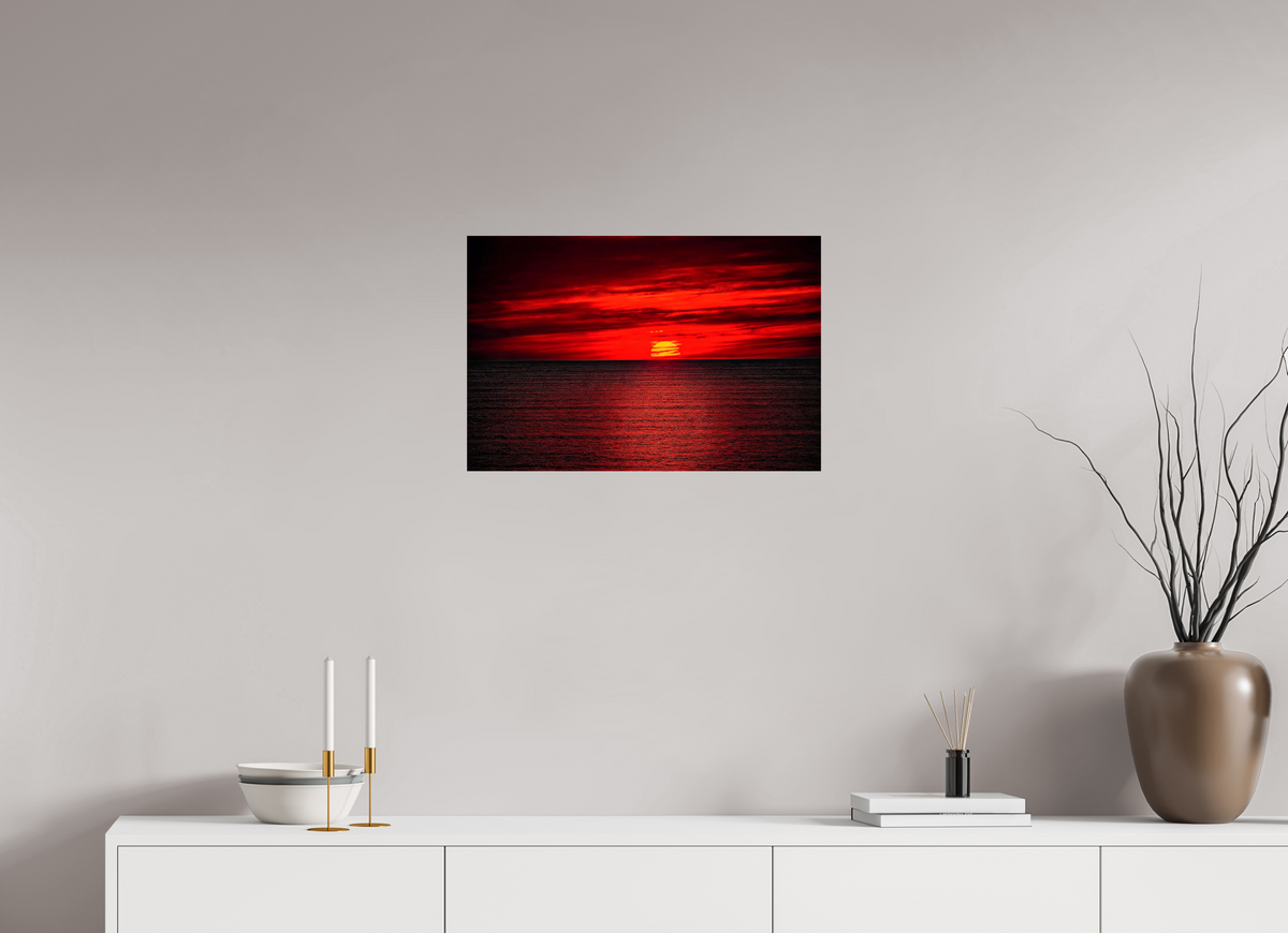 24 x 16″, Photo Prints Crimson Sunset Ocean Photography Print Red Sky Coastal Wall Art
