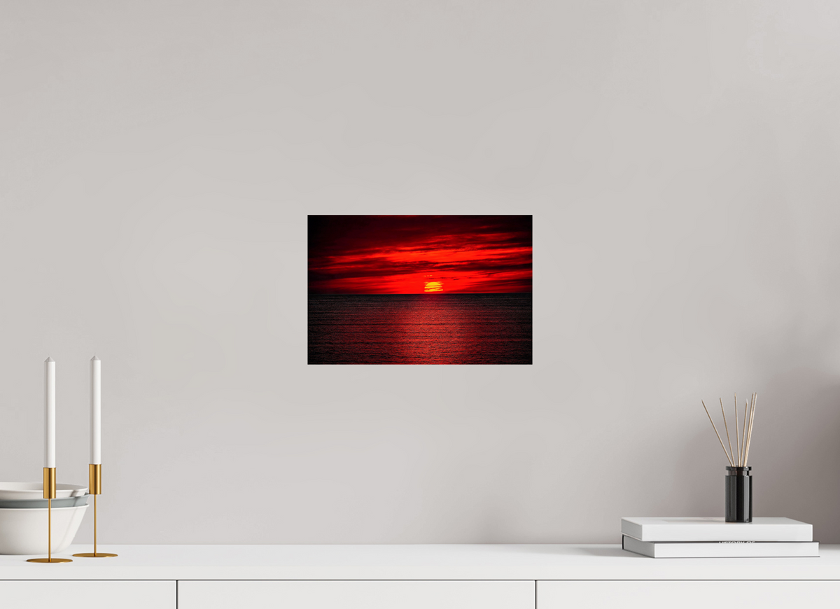 12 x 8″, Photo Prints Crimson Sunset Ocean Photography Print Red Sky Coastal Wall Art