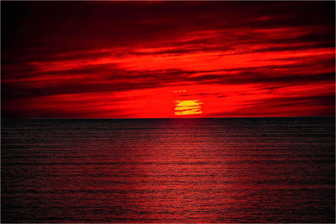 Main image Crimson Sunset Ocean Photography Print Red Sky Coastal Wall Art